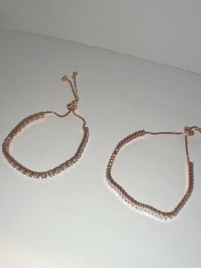 18K Rose Gold Plated Cubic Zirconia Dainty Tennis Bracelet Set (2 Pcs)